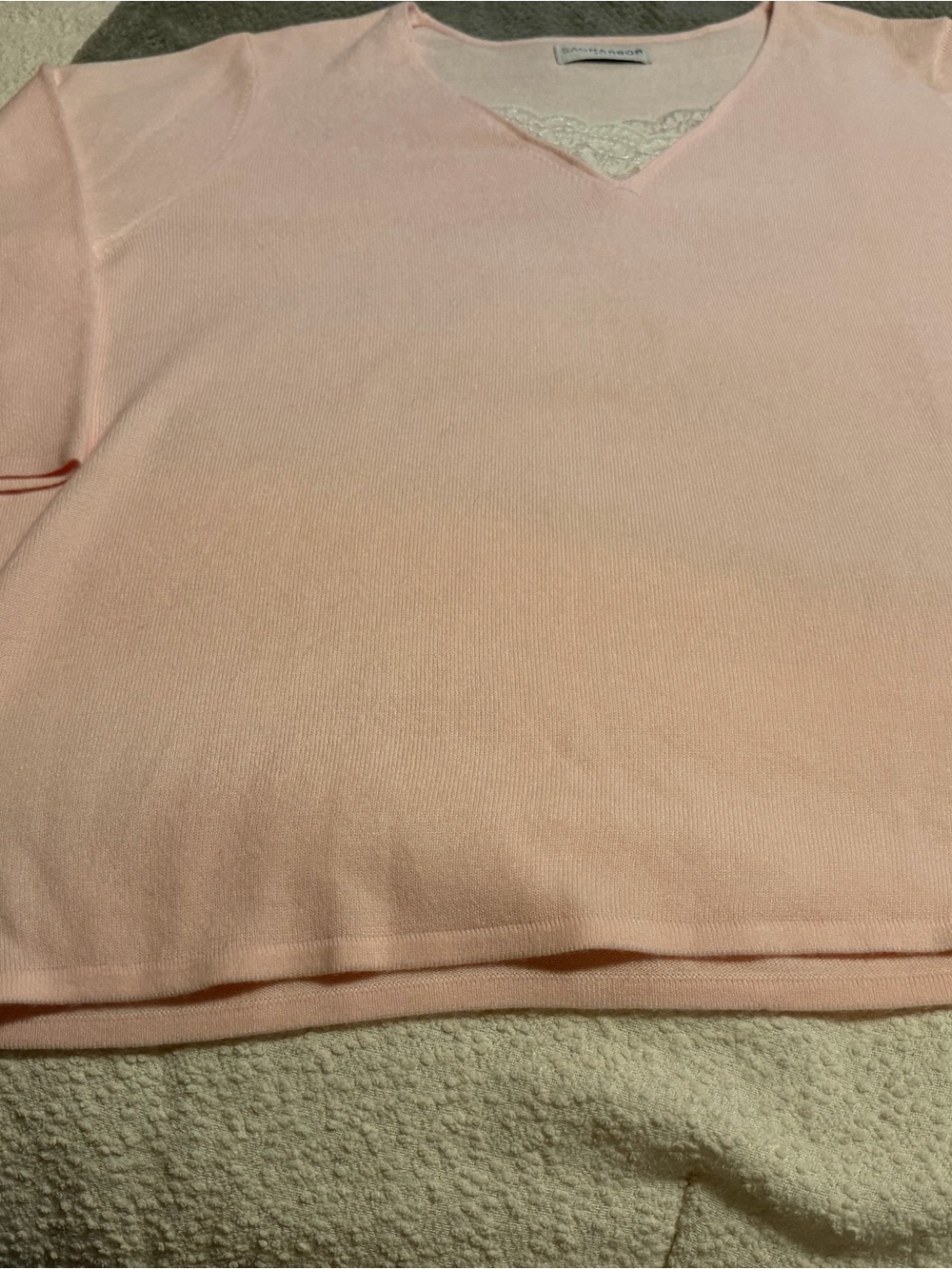 Sag Harbor Blush V-Neck Sweater with Lace Inset